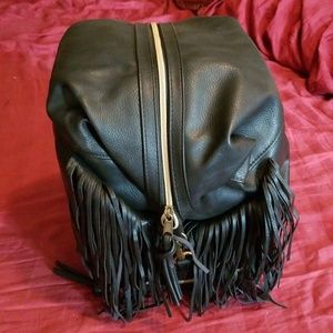 Black Fringe Backpack Purse